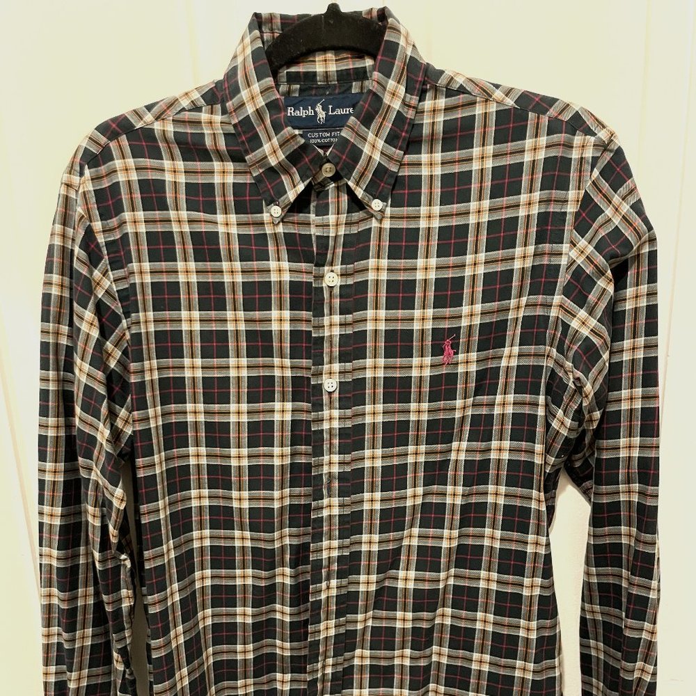 RALPH Lauren Vintage Custom Fit Plaid Flannel Shirt in Black, Red, & Yellow